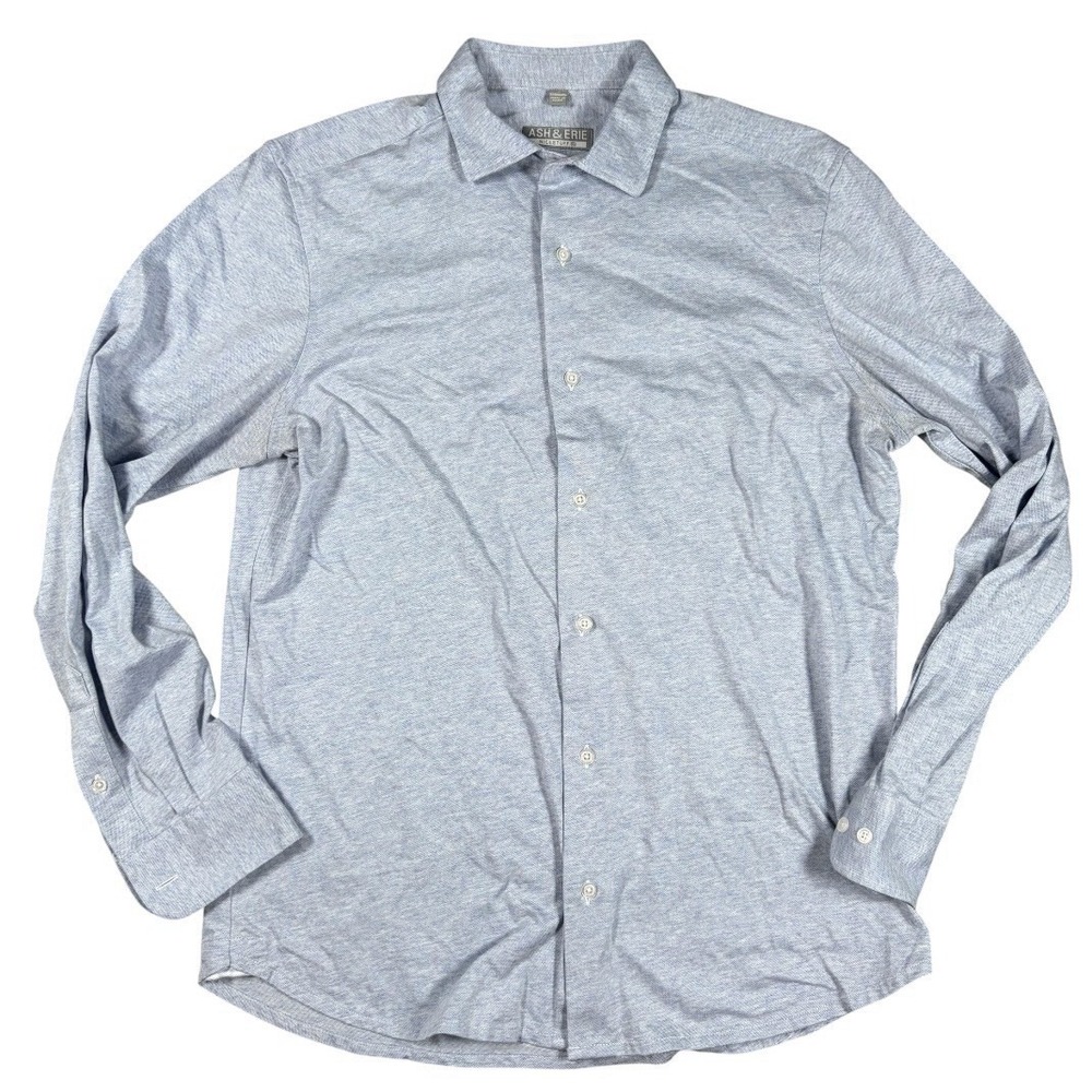 Ash & Erie Men's Brushed Twill Button Up Shirt Blue Size Small Office Casual